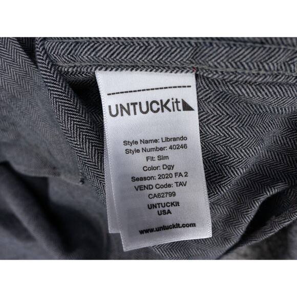 UNTUCKit Shirt Mens Medium Slim Fit Gray Herringbone Flannel Long Sleeve Preppy - Picture 3 of 10